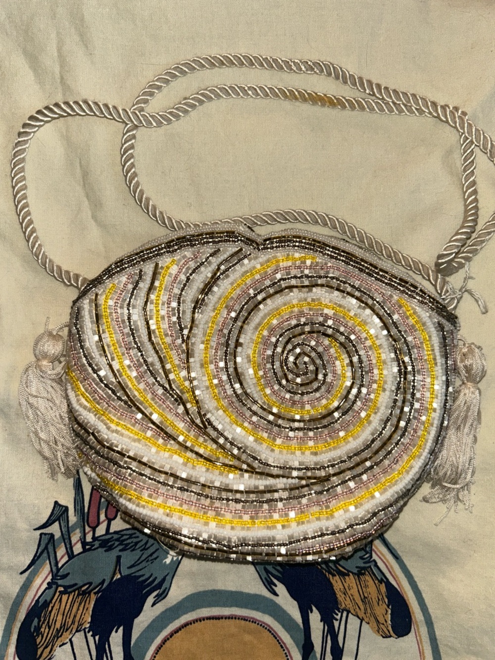 Vintage Jerome Beaded 90’s Nautilus  Crossbody Bag in Lavender,White and Yellow
